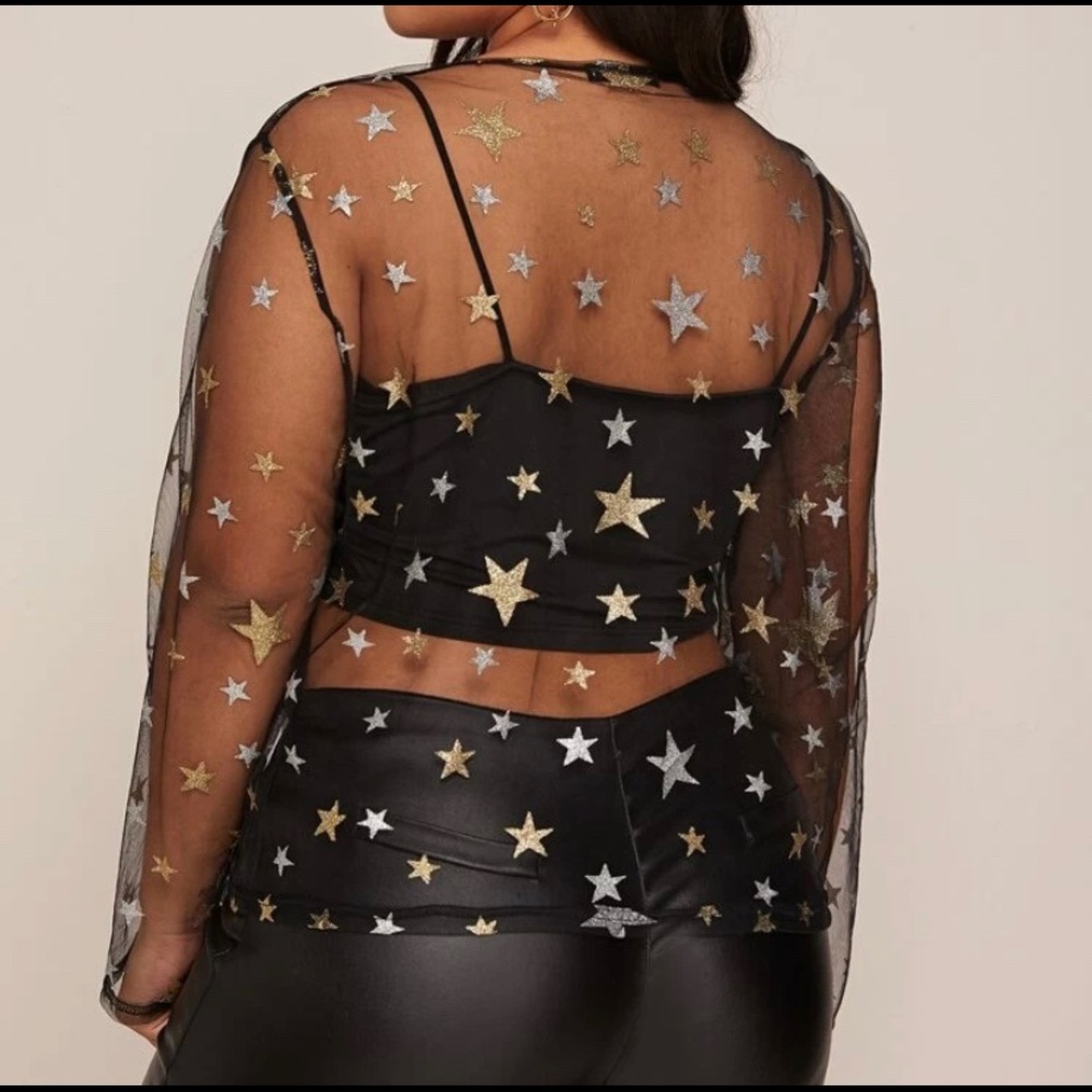 Plus Size Glitter Star mesh top w/o cami - Picture 3 of 3